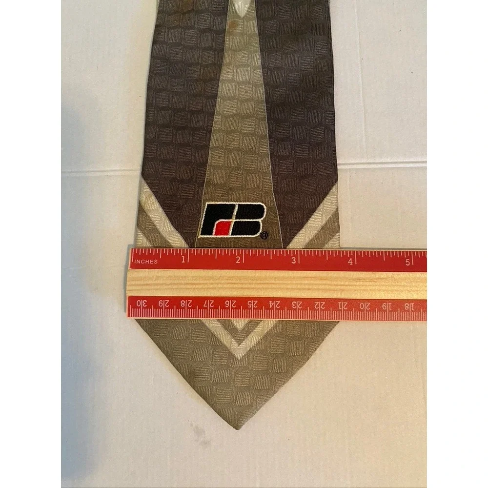 Alberto Zerra Rome New York Mens Tie Brown Geometric FB Logo Silk Blend 4 Inch